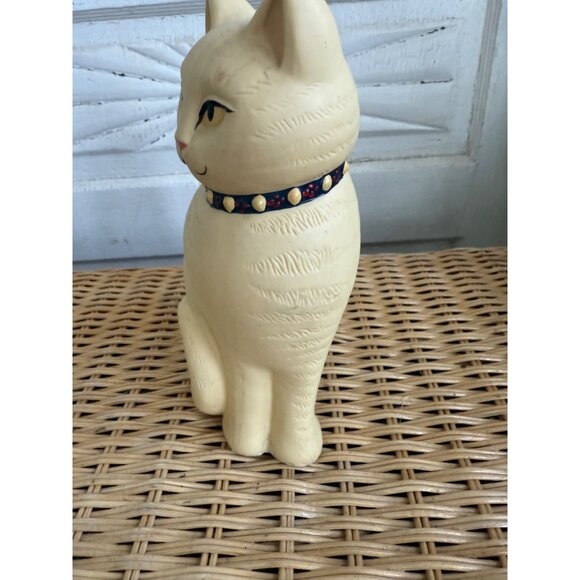 Vintage 80s Bisque Ceramic Set Yellow Cat Figurine and Trinket Box - Picture 14 of 14